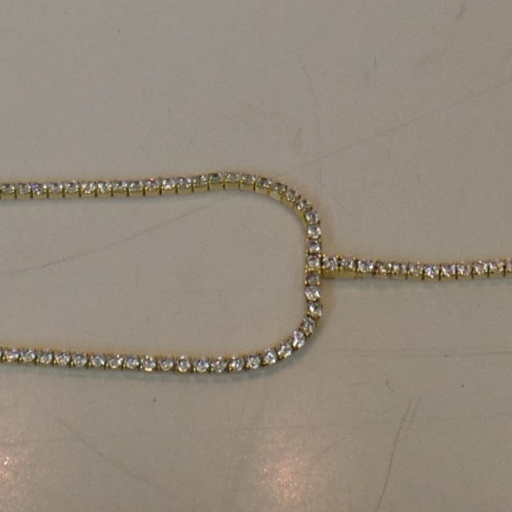 Worn 1X Unbranded Goldtone & CZ Bling Necklace "Y" Adj 15"  Tail  6.5" Beautiful - Picture 7 of 9